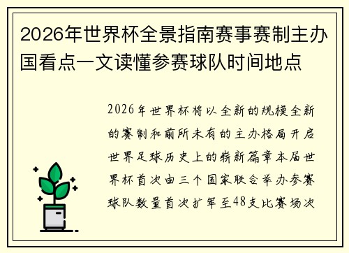2026年世界杯全景指南赛事赛制主办国看点一文读懂参赛球队时间地点 2026年世界杯全景指南赛事赛制主办国看点一文读懂参赛球队时间地点